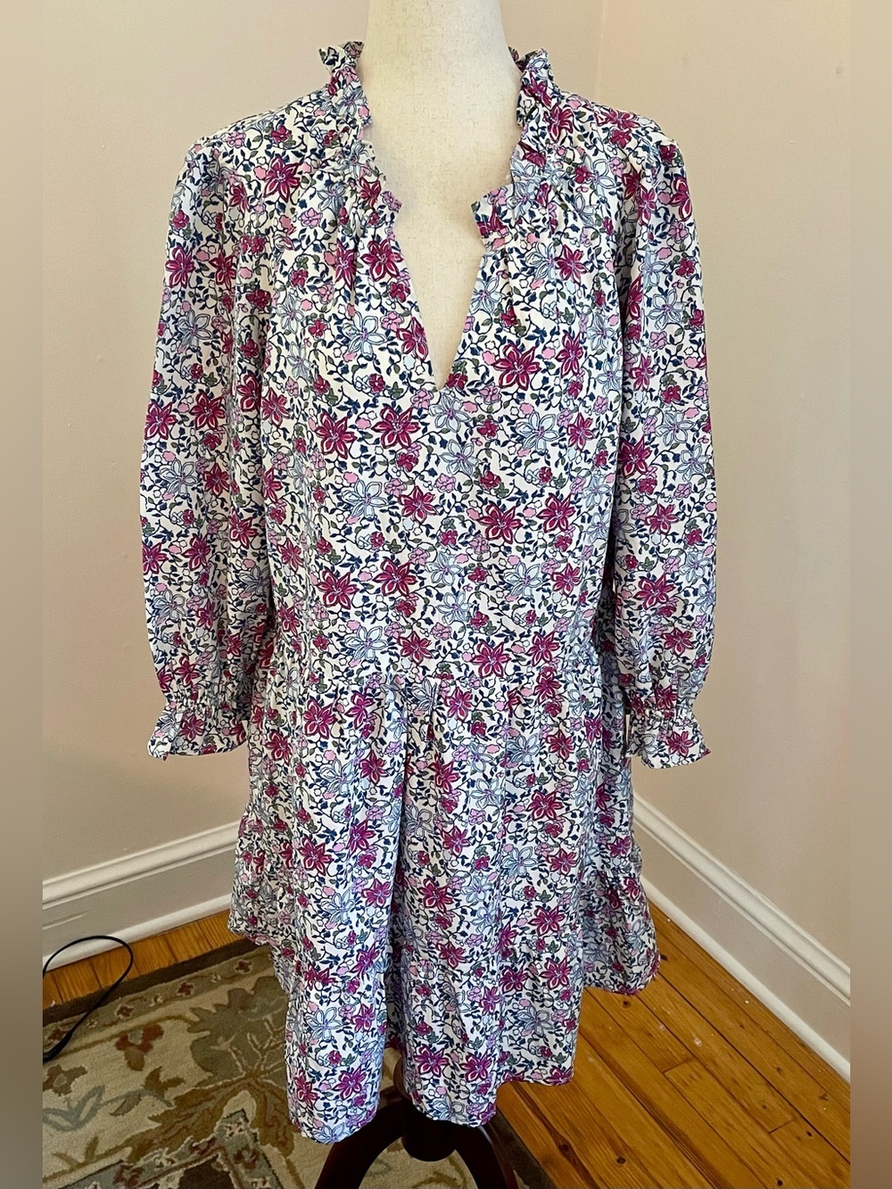 Vineyard Vines Floral Ruffle Neck Tunic Dress L